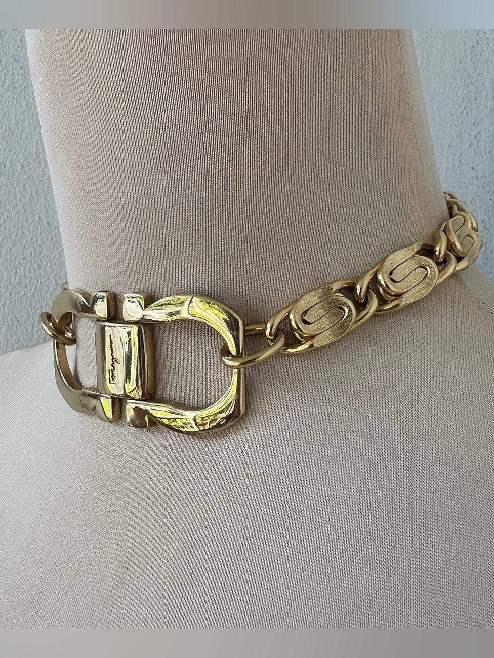 Custom Salvatore Ferragamo Vintage Gold Statement Choker Necklace | 14.5” - Picture 6 of 14